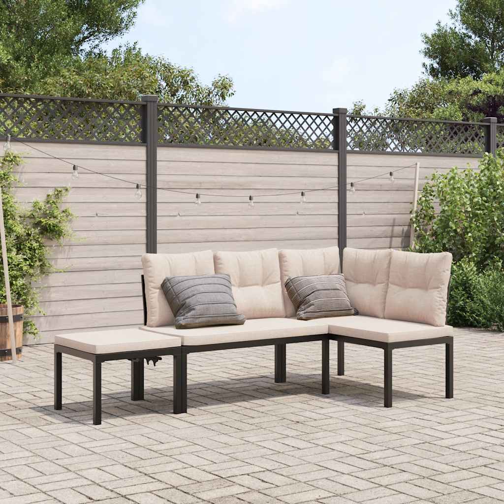 3-delige Loungeset met kussens gepoedercoat staal zwart is nu te koop bij PeponiXL, paradijselijk wonen!