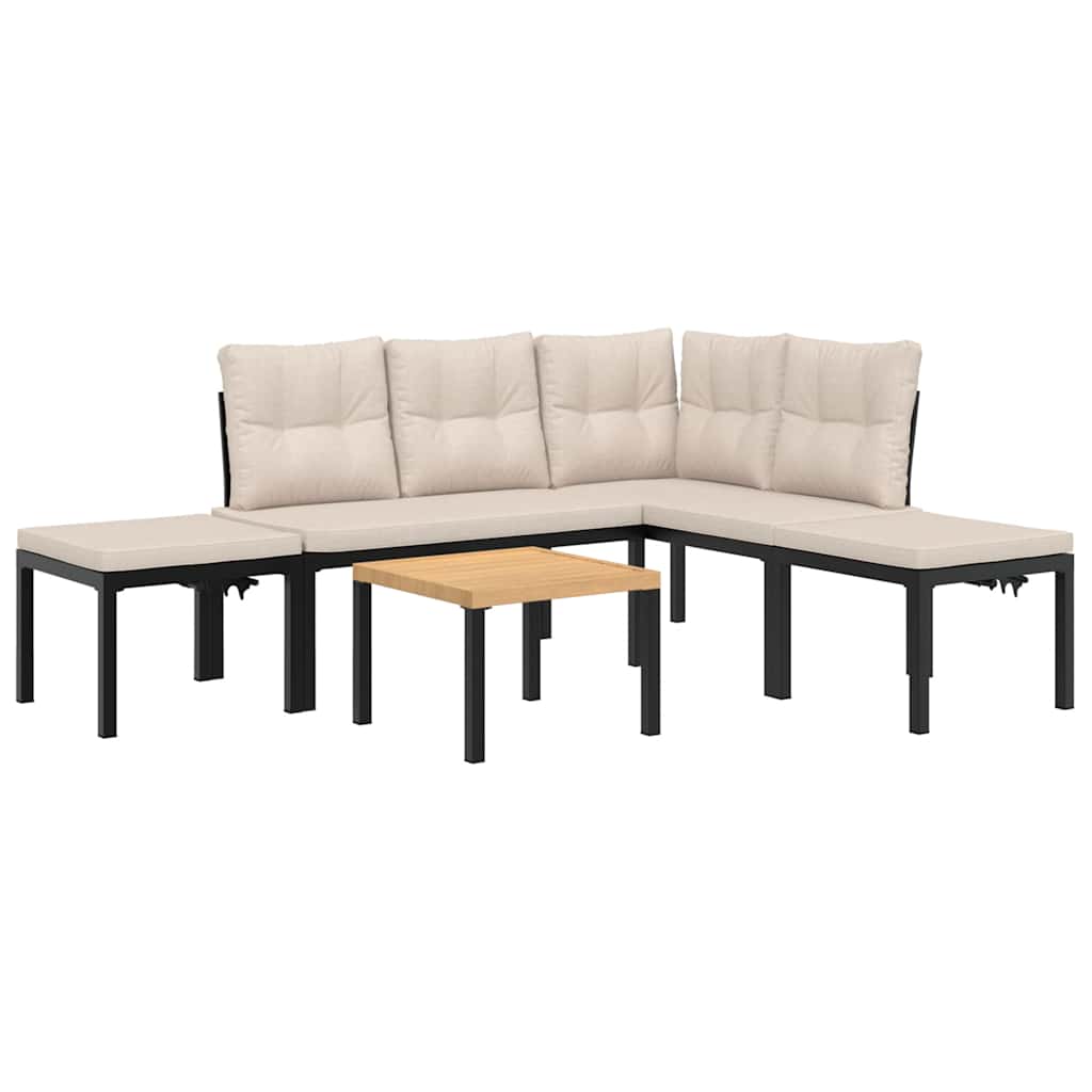 5-delige Loungeset met kussens gepoedercoat staal zwart is nu te koop bij PeponiXL, paradijselijk wonen!