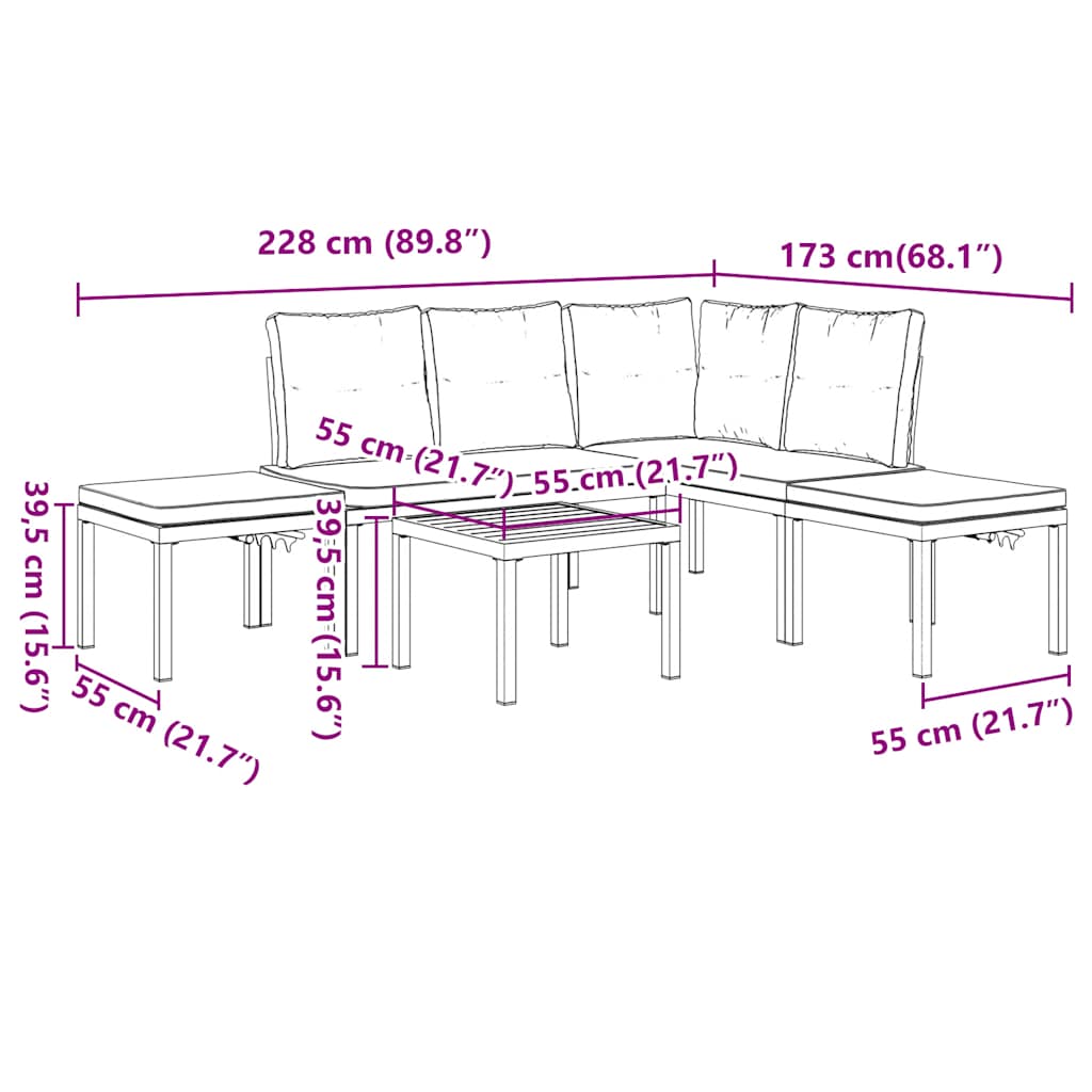 5-delige Loungeset met kussens gepoedercoat staal zwart is nu te koop bij PeponiXL, paradijselijk wonen!