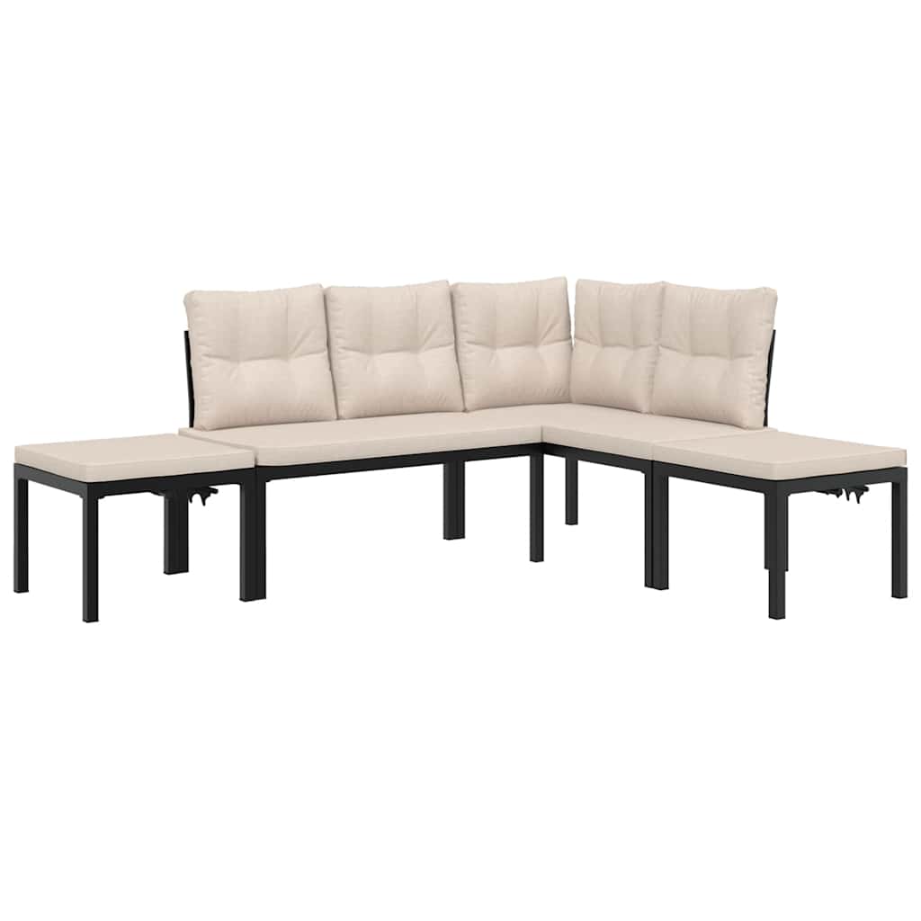 4-delige Loungeset met kussens gepoedercoat staal zwart is nu te koop bij PeponiXL, paradijselijk wonen!