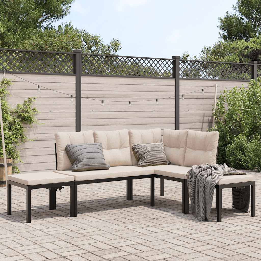 4-delige Loungeset met kussens gepoedercoat staal zwart is nu te koop bij PeponiXL, paradijselijk wonen!