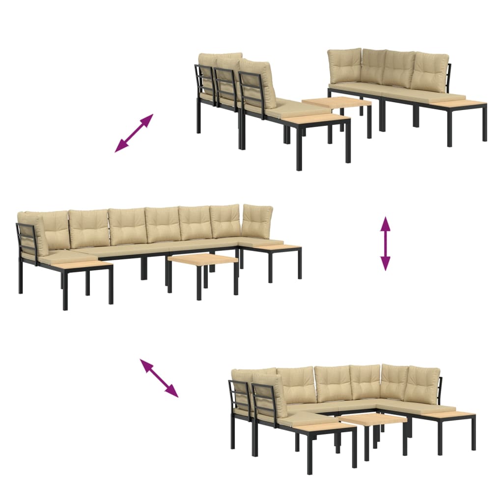 5-delige Loungeset met kussens gepoedercoat staal zwart is nu te koop bij PeponiXL, paradijselijk wonen!