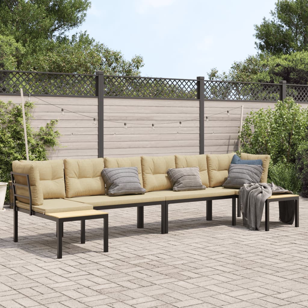 4-delige Loungeset met kussens gepoedercoat staal zwart is nu te koop bij PeponiXL, paradijselijk wonen!
