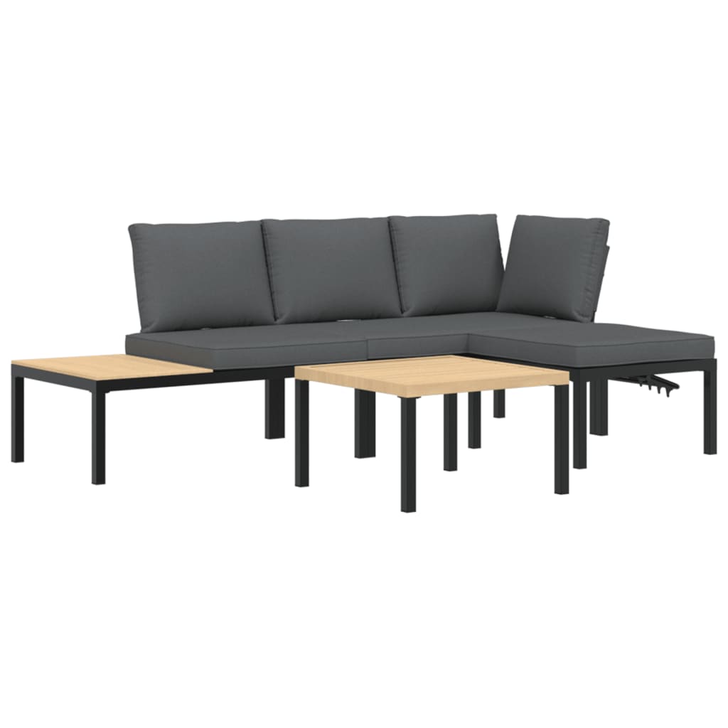 4-delige Loungeset met kussens aluminium zwart is nu te koop bij PeponiXL, paradijselijk wonen!