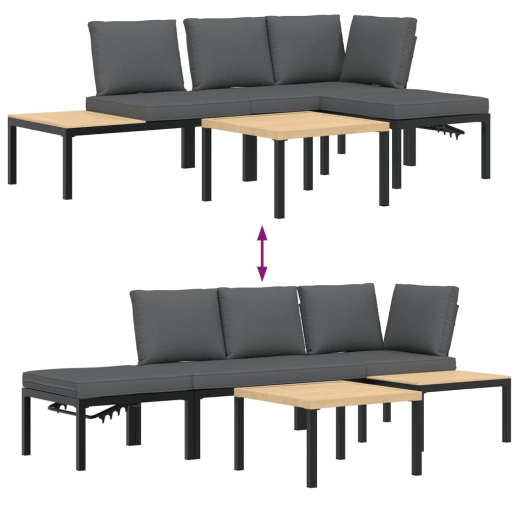 4-delige Loungeset met kussens aluminium zwart is nu te koop bij PeponiXL, paradijselijk wonen!