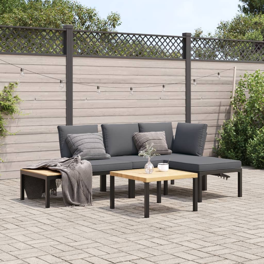 4-delige Loungeset met kussens aluminium zwart is nu te koop bij PeponiXL, paradijselijk wonen!