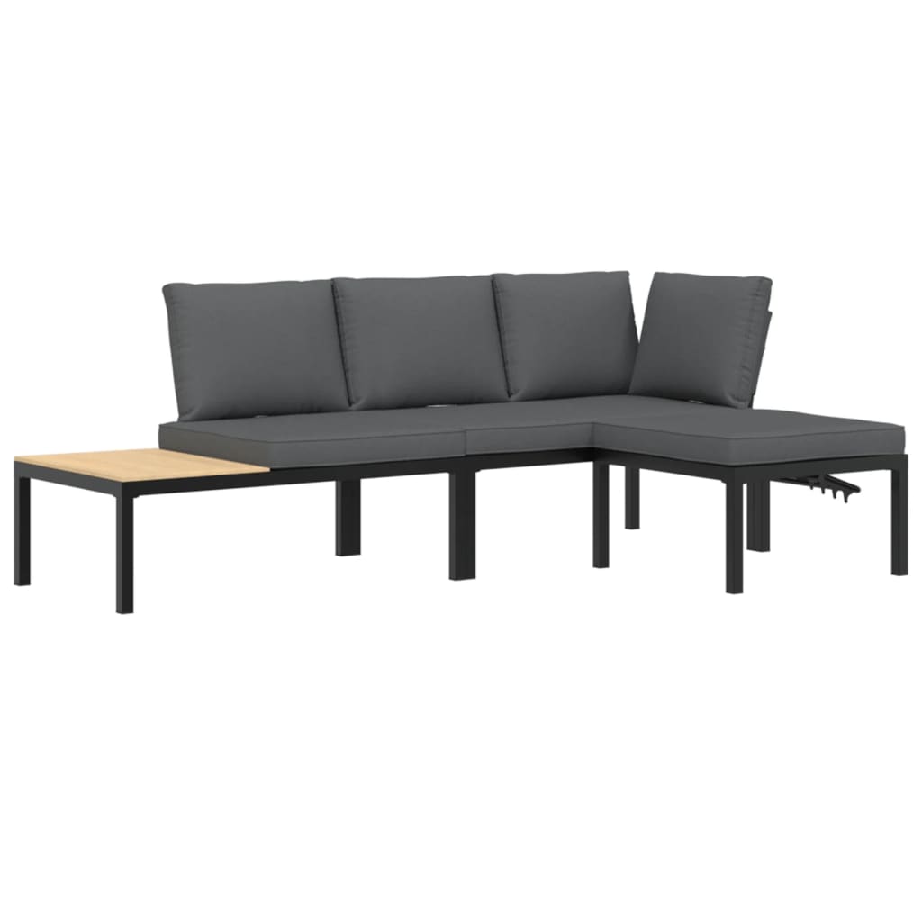 3-delige Loungeset met kussens aluminium zwart is nu te koop bij PeponiXL, paradijselijk wonen!