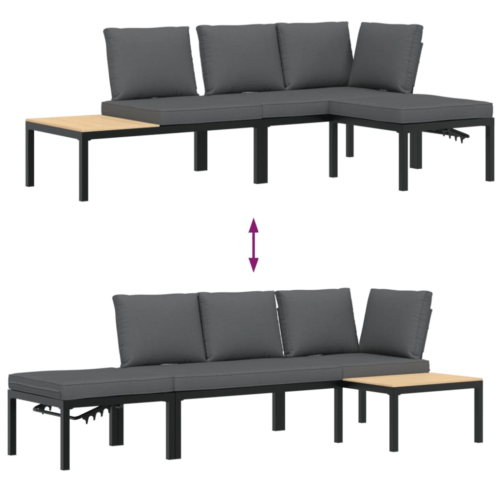 3-delige Loungeset met kussens aluminium zwart is nu te koop bij PeponiXL, paradijselijk wonen!