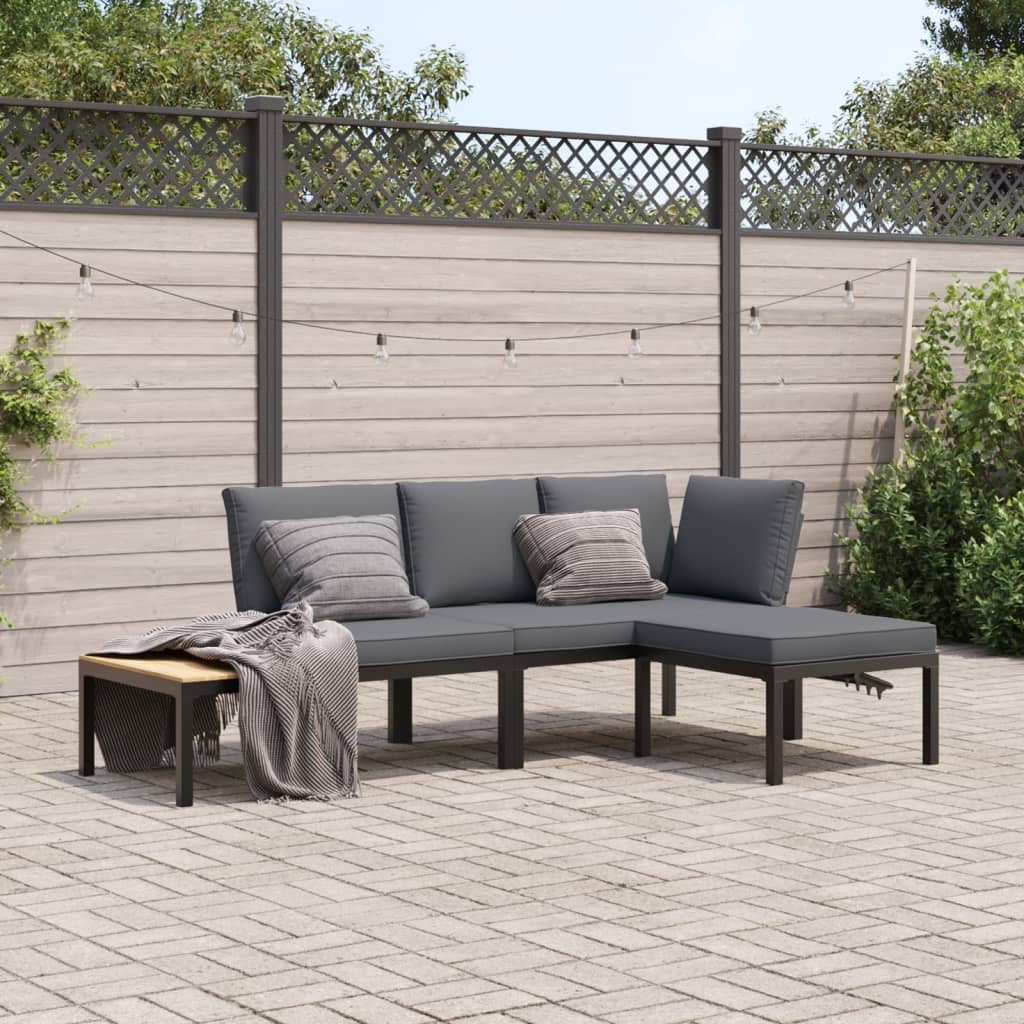 3-delige Loungeset met kussens aluminium zwart is nu te koop bij PeponiXL, paradijselijk wonen!