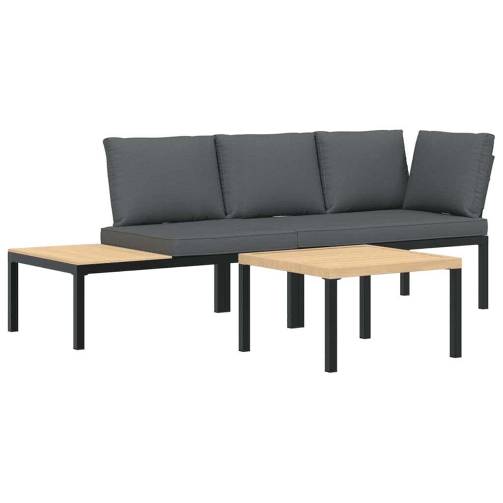 3-delige Loungeset met kussens aluminium zwart is nu te koop bij PeponiXL, paradijselijk wonen!