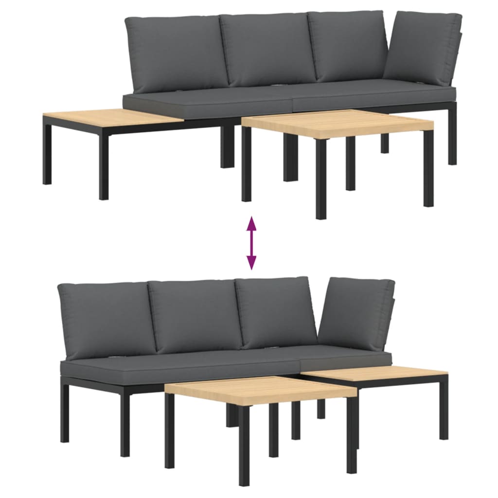 3-delige Loungeset met kussens aluminium zwart is nu te koop bij PeponiXL, paradijselijk wonen!