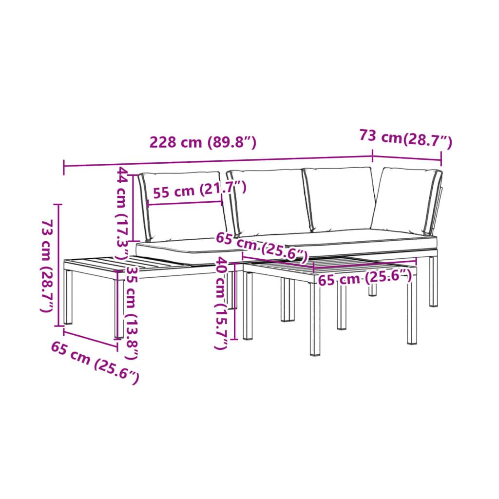 3-delige Loungeset met kussens aluminium zwart is nu te koop bij PeponiXL, paradijselijk wonen!