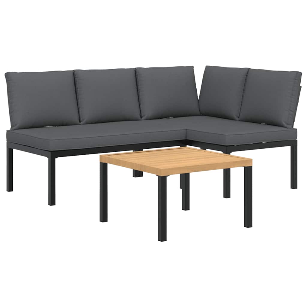 3-delige Loungeset met kussens aluminium zwart is nu te koop bij PeponiXL, paradijselijk wonen!