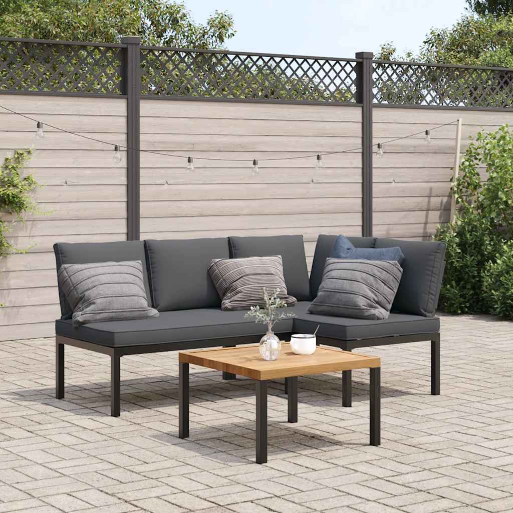 3-delige Loungeset met kussens aluminium zwart is nu te koop bij PeponiXL, paradijselijk wonen!