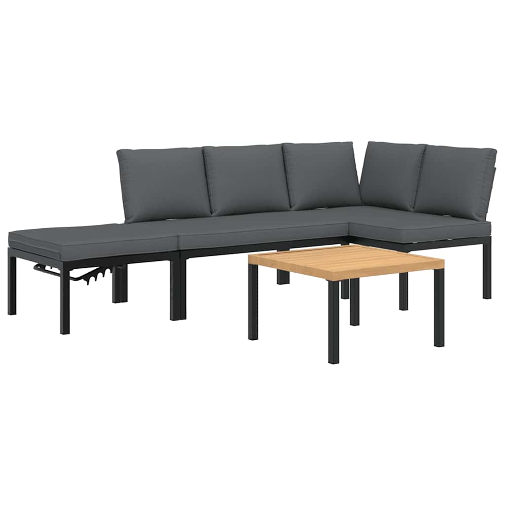 4-delige Loungeset met kussens aluminium zwart is nu te koop bij PeponiXL, paradijselijk wonen!