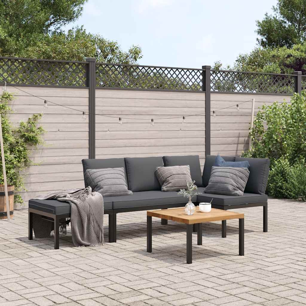 4-delige Loungeset met kussens aluminium zwart is nu te koop bij PeponiXL, paradijselijk wonen!