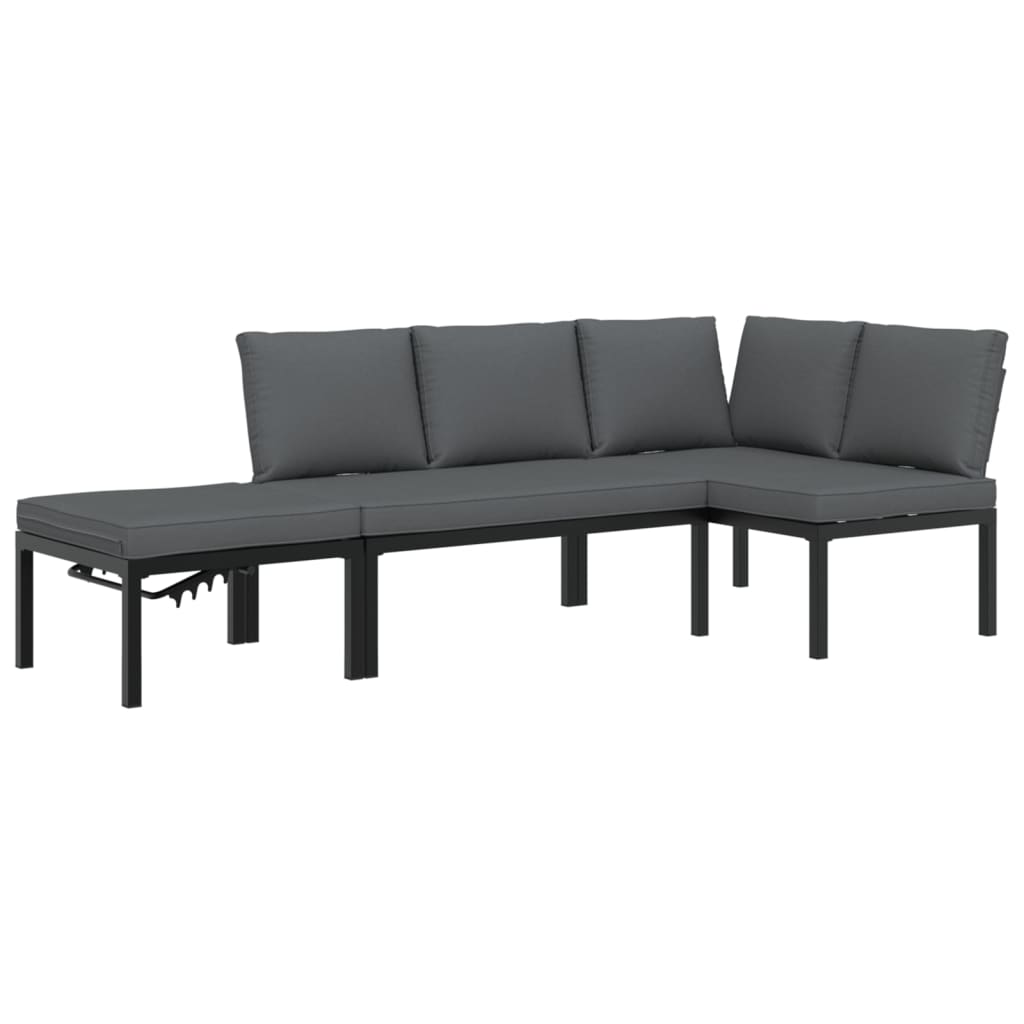 3-delige Loungeset met kussens aluminium zwart is nu te koop bij PeponiXL, paradijselijk wonen!