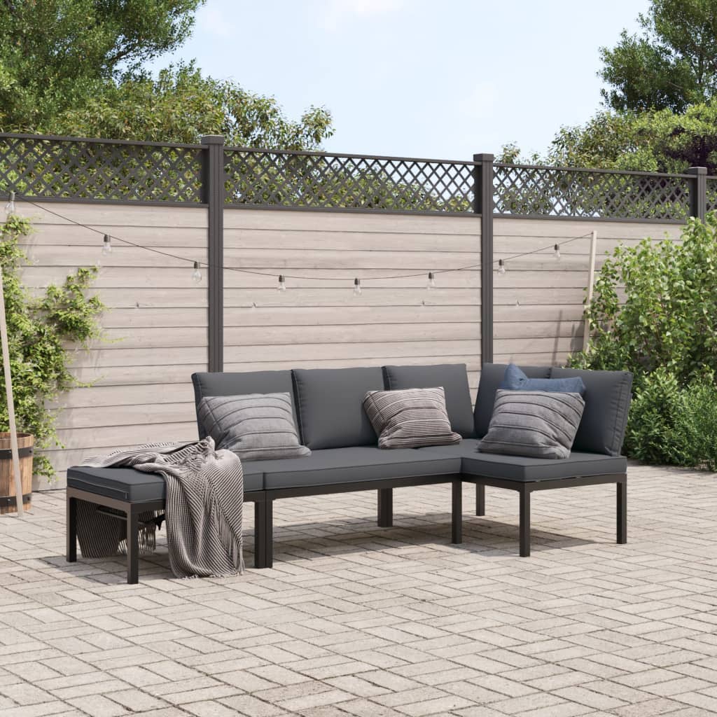 3-delige Loungeset met kussens aluminium zwart is nu te koop bij PeponiXL, paradijselijk wonen!