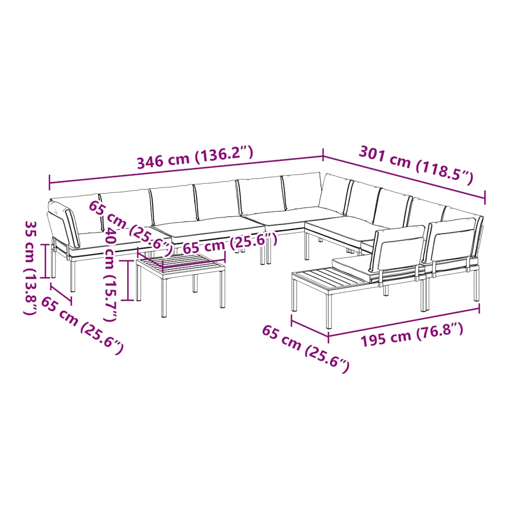 7-delige Loungeset met kussens aluminium zwart is nu te koop bij PeponiXL, paradijselijk wonen!