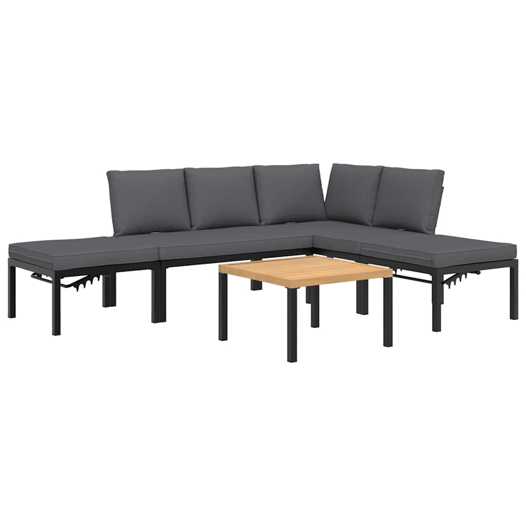5-delige Loungeset met kussens aluminium zwart is nu te koop bij PeponiXL, paradijselijk wonen!