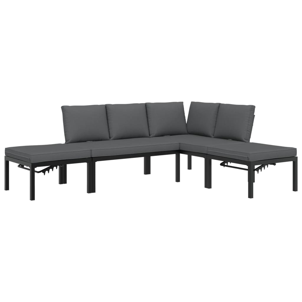 4-delige Loungeset met kussens aluminium zwart is nu te koop bij PeponiXL, paradijselijk wonen!