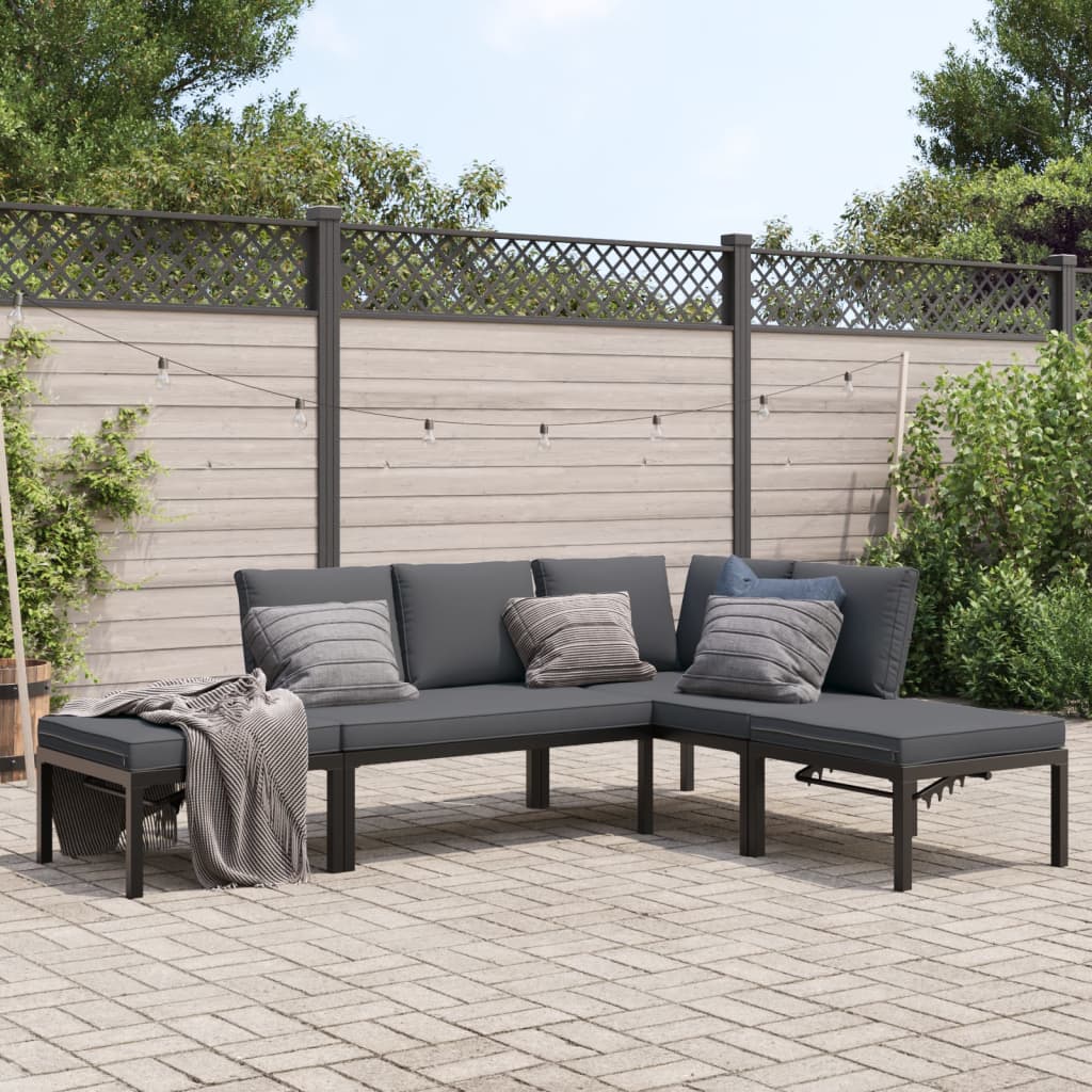 4-delige Loungeset met kussens aluminium zwart is nu te koop bij PeponiXL, paradijselijk wonen!