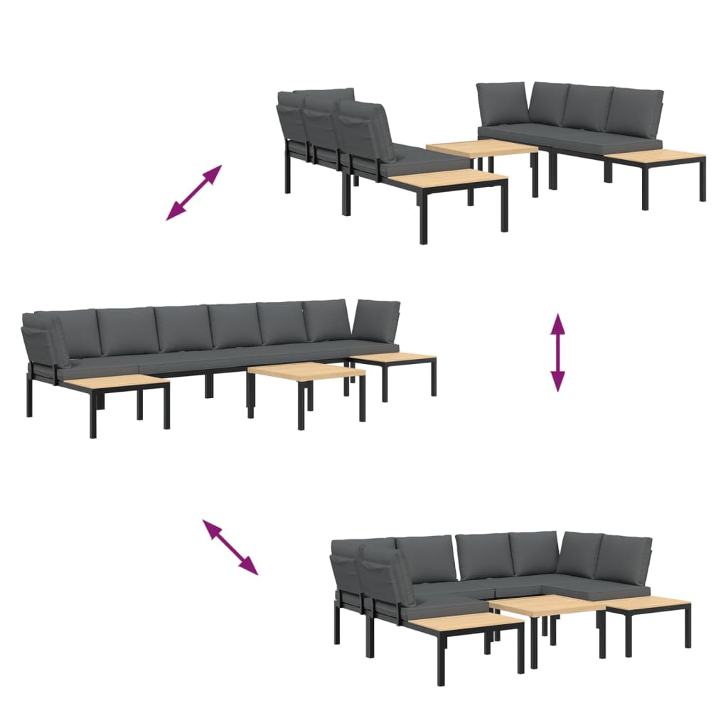5-delige Loungeset met kussens aluminium zwart is nu te koop bij PeponiXL, paradijselijk wonen!