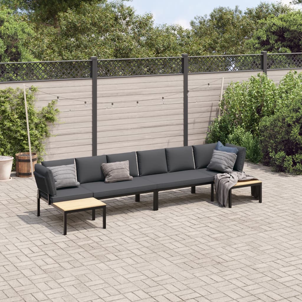 4-delige Loungeset met kussens aluminium zwart is nu te koop bij PeponiXL, paradijselijk wonen!
