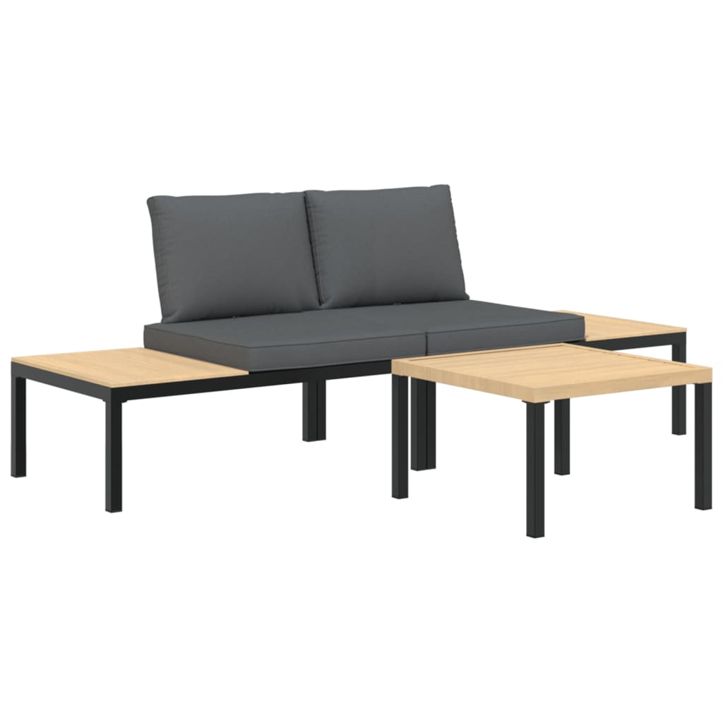 3-delige Loungeset met kussens aluminium zwart is nu te koop bij PeponiXL, paradijselijk wonen!