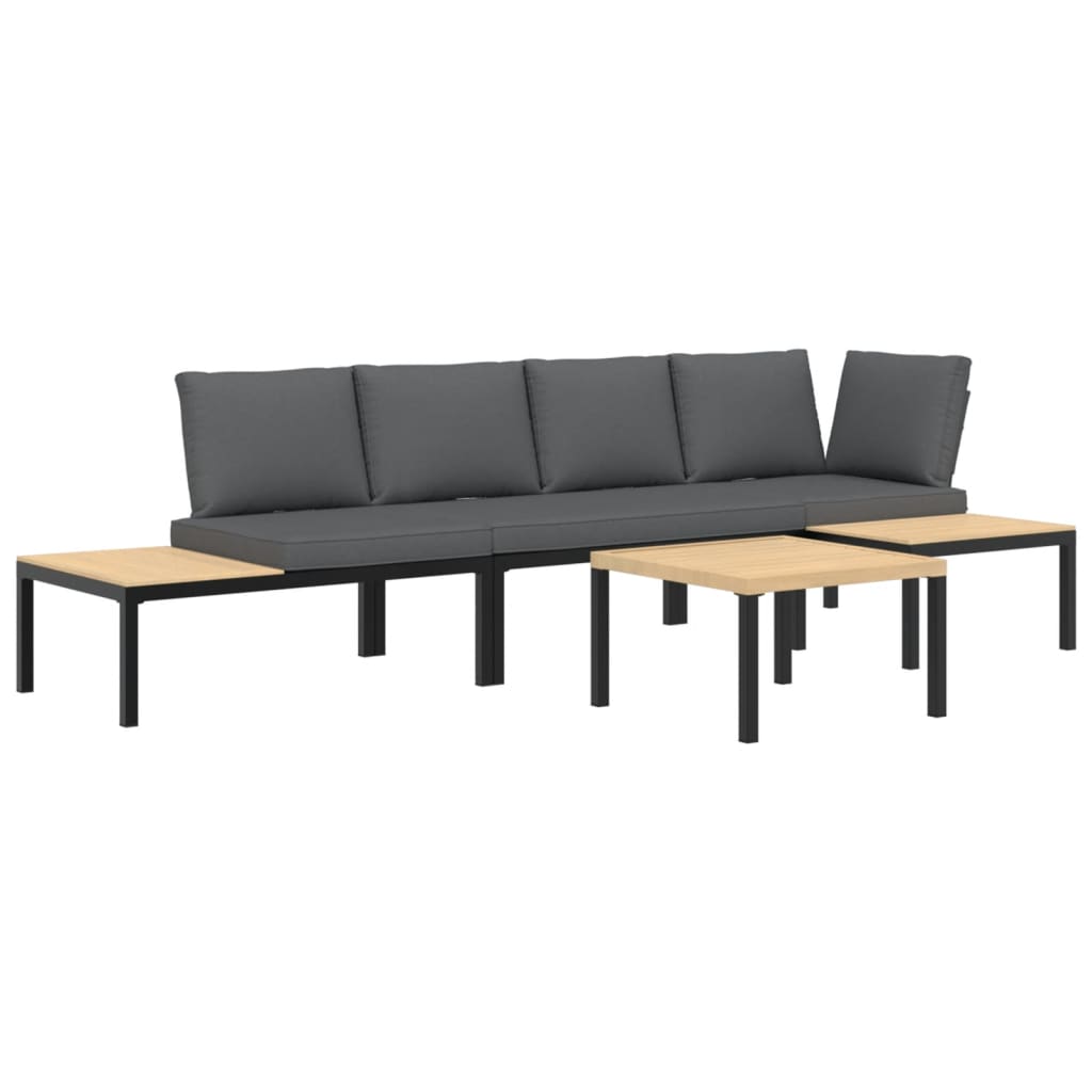 4-delige Loungeset met kussens aluminium zwart is nu te koop bij PeponiXL, paradijselijk wonen!