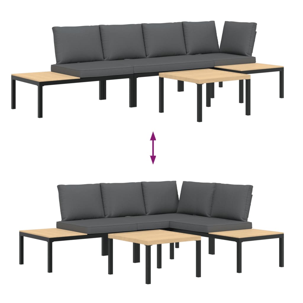 4-delige Loungeset met kussens aluminium zwart is nu te koop bij PeponiXL, paradijselijk wonen!