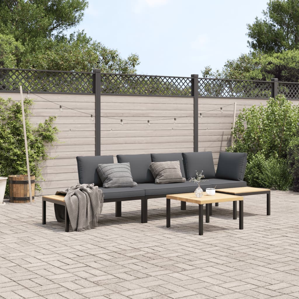 4-delige Loungeset met kussens aluminium zwart is nu te koop bij PeponiXL, paradijselijk wonen!