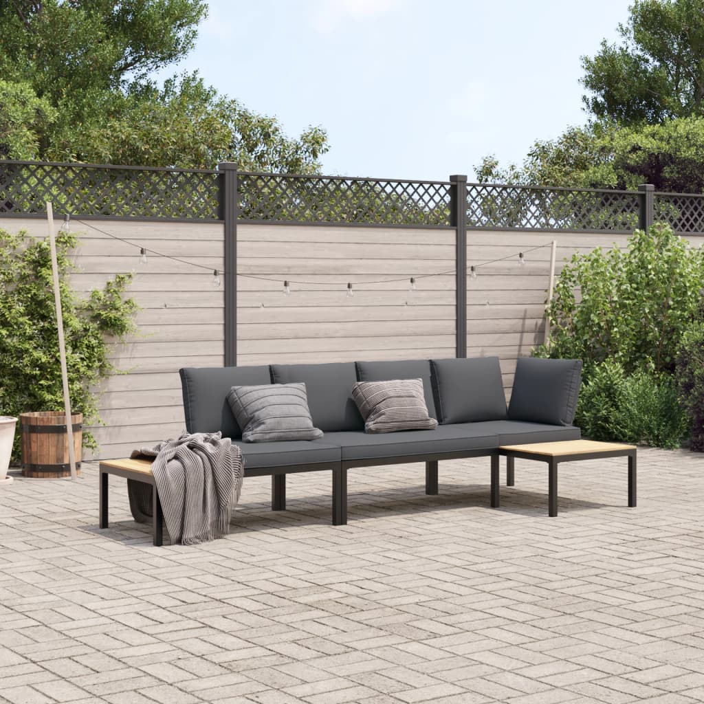 3-delige Loungeset met kussens aluminium zwart is nu te koop bij PeponiXL, paradijselijk wonen!