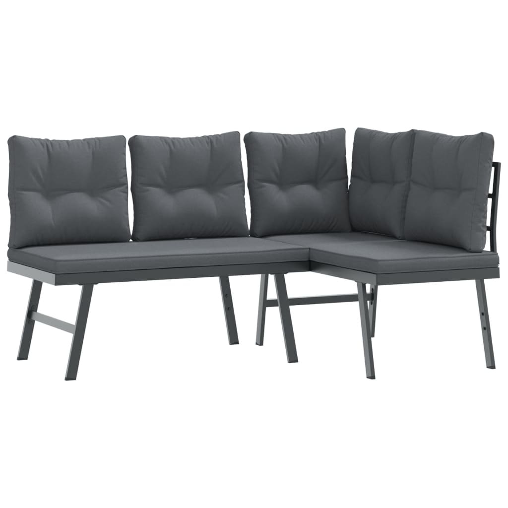 3-delige Tuinbankenset met kussens gepoedercoat staal zwart is nu te koop bij PeponiXL, paradijselijk wonen!