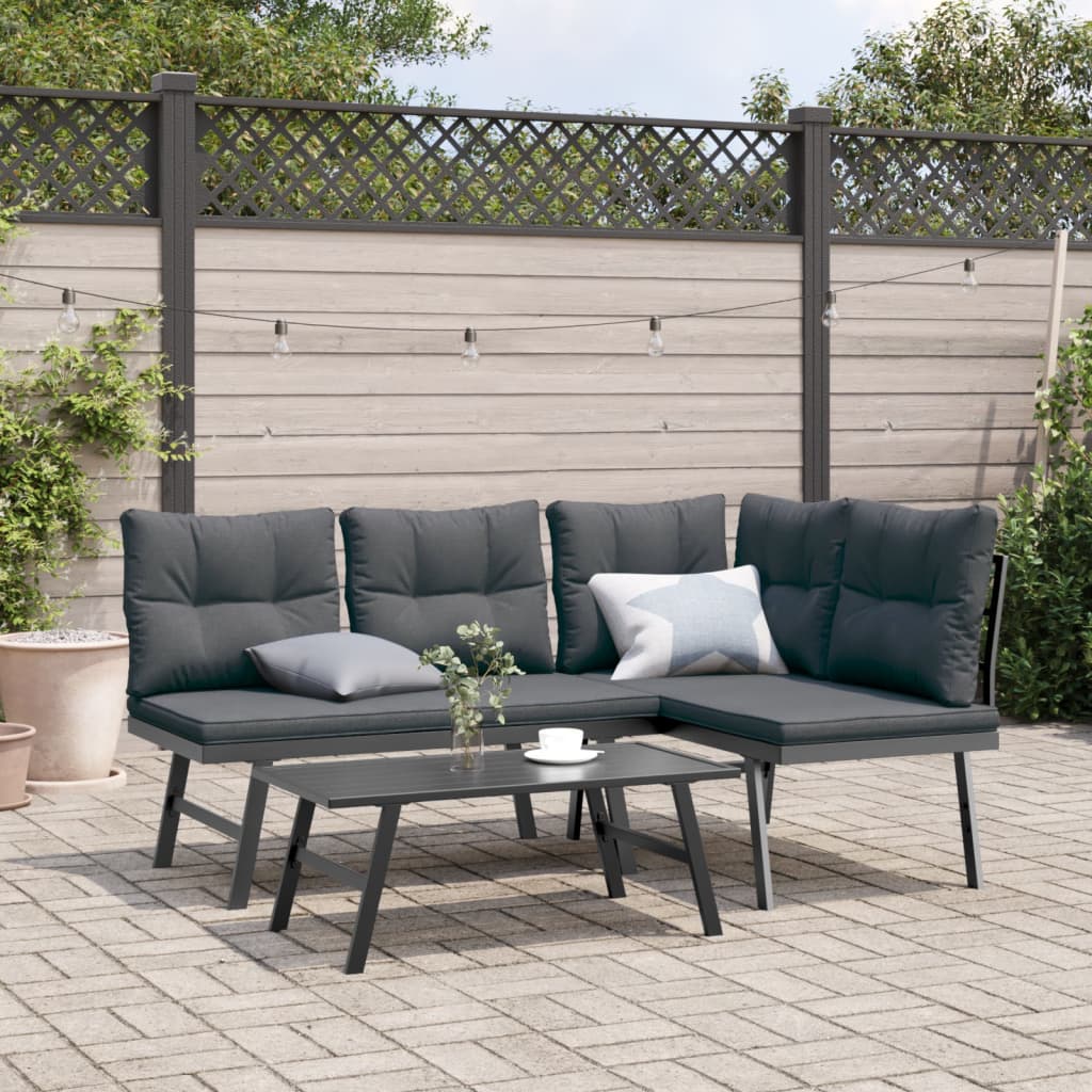 3-delige Tuinbankenset met kussens gepoedercoat staal zwart is nu te koop bij PeponiXL, paradijselijk wonen!