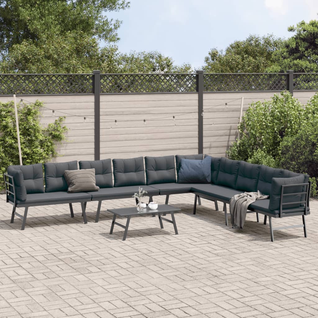 5-delige Tuinbankenset met kussens gepoedercoat staal zwart is nu te koop bij PeponiXL, paradijselijk wonen!