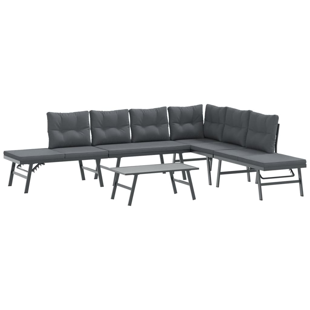 5-delige Tuinbankenset met kussens gepoedercoat staal zwart is nu te koop bij PeponiXL, paradijselijk wonen!