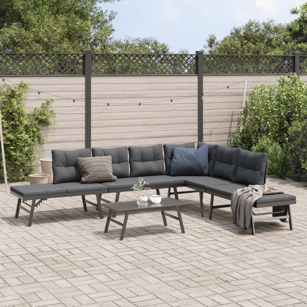 5-delige Tuinbankenset met kussens gepoedercoat staal zwart is nu te koop bij PeponiXL, paradijselijk wonen!