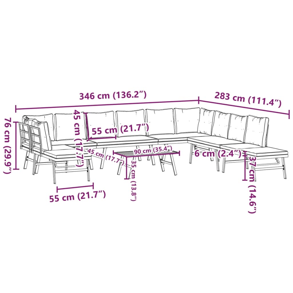 6-delige Tuinbankenset met kussens gepoedercoat staal zwart is nu te koop bij PeponiXL, paradijselijk wonen!