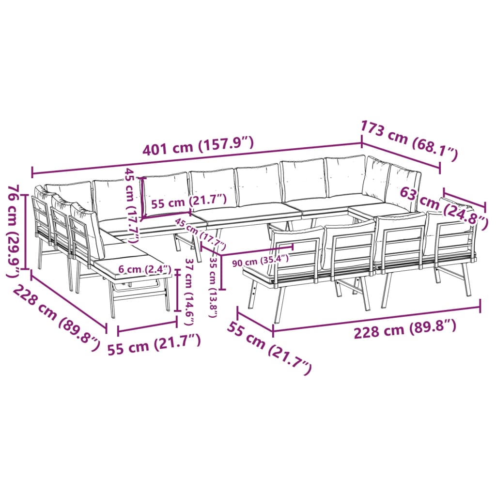 8-delige Tuinbankenset met kussens gepoedercoat staal zwart is nu te koop bij PeponiXL, paradijselijk wonen!