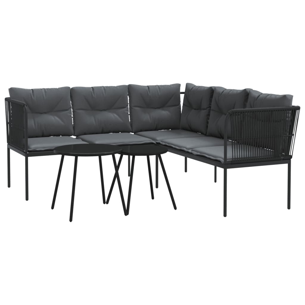 Loungeset met kussens staal en textileen zwart is nu te koop bij PeponiXL, paradijselijk wonen!