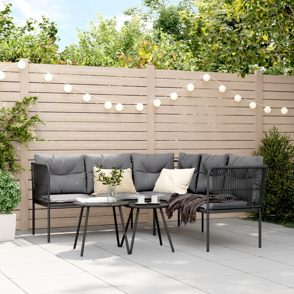 Loungeset met kussens staal en textileen zwart is nu te koop bij PeponiXL, paradijselijk wonen!