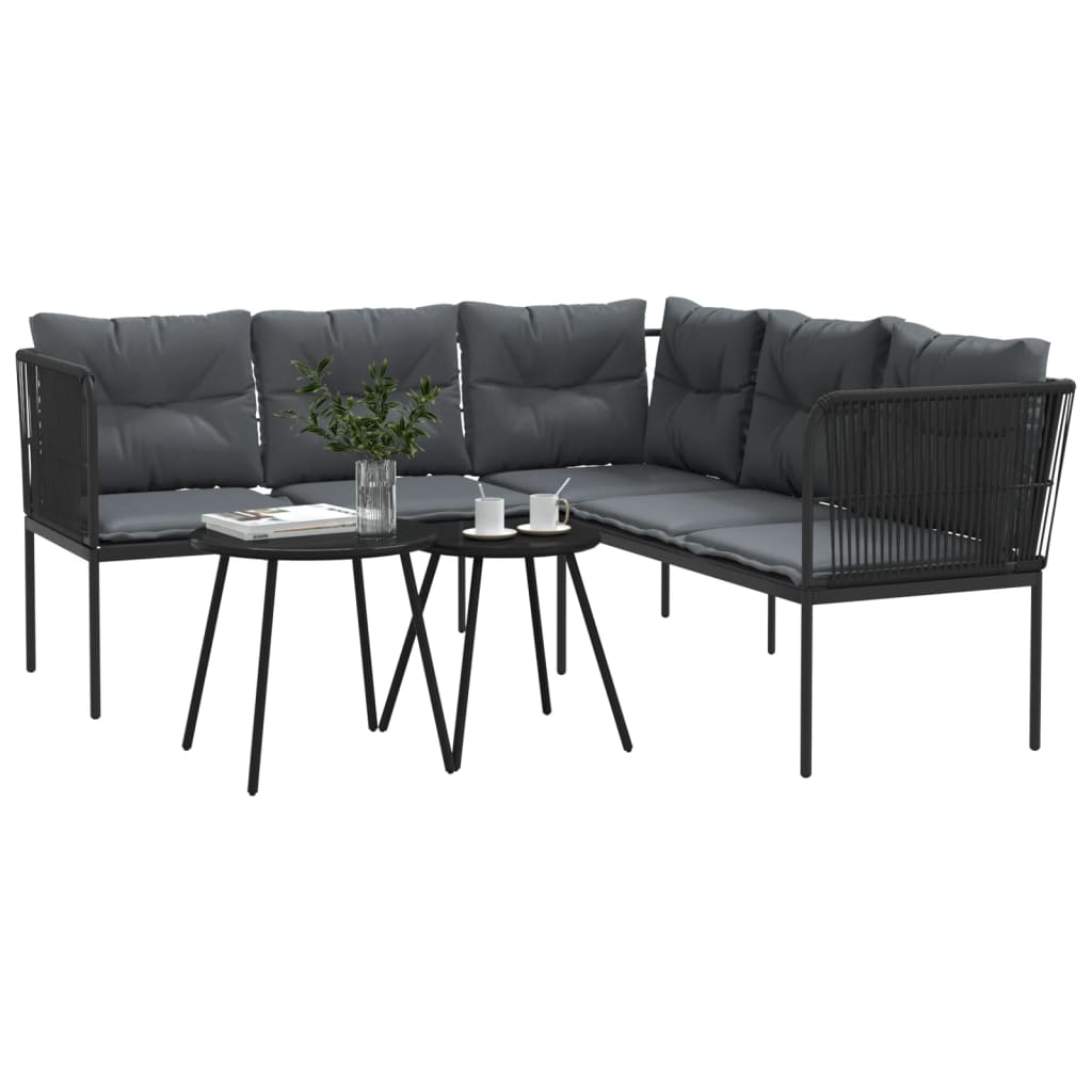 Loungeset met kussens staal en textileen zwart is nu te koop bij PeponiXL, paradijselijk wonen!