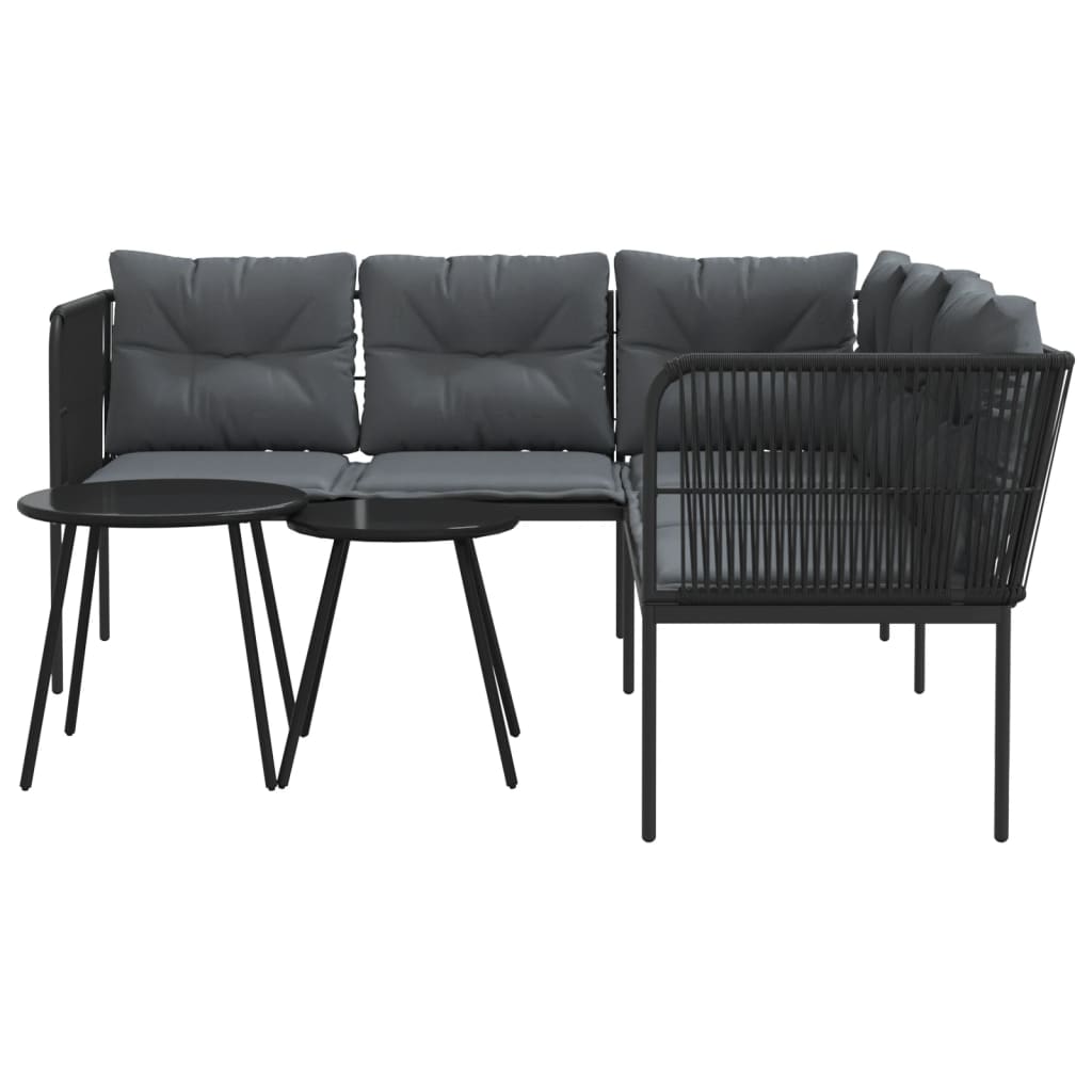 Loungeset met kussens staal en textileen zwart is nu te koop bij PeponiXL, paradijselijk wonen!