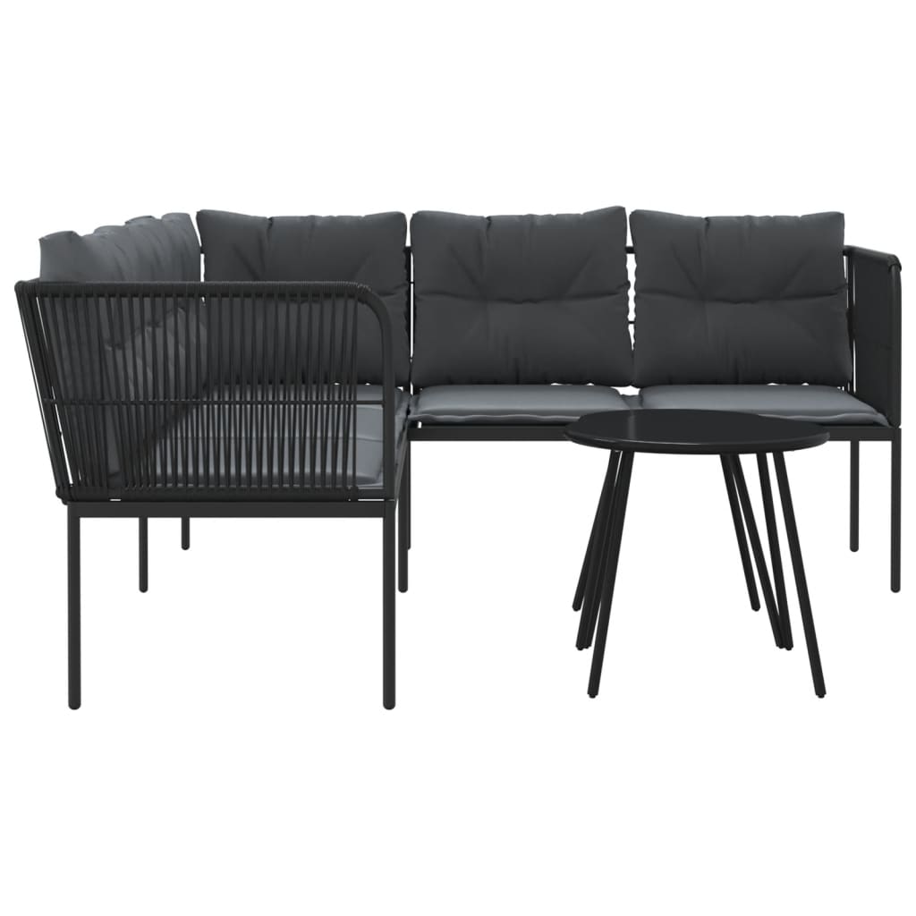 Loungeset met kussens staal en textileen zwart is nu te koop bij PeponiXL, paradijselijk wonen!