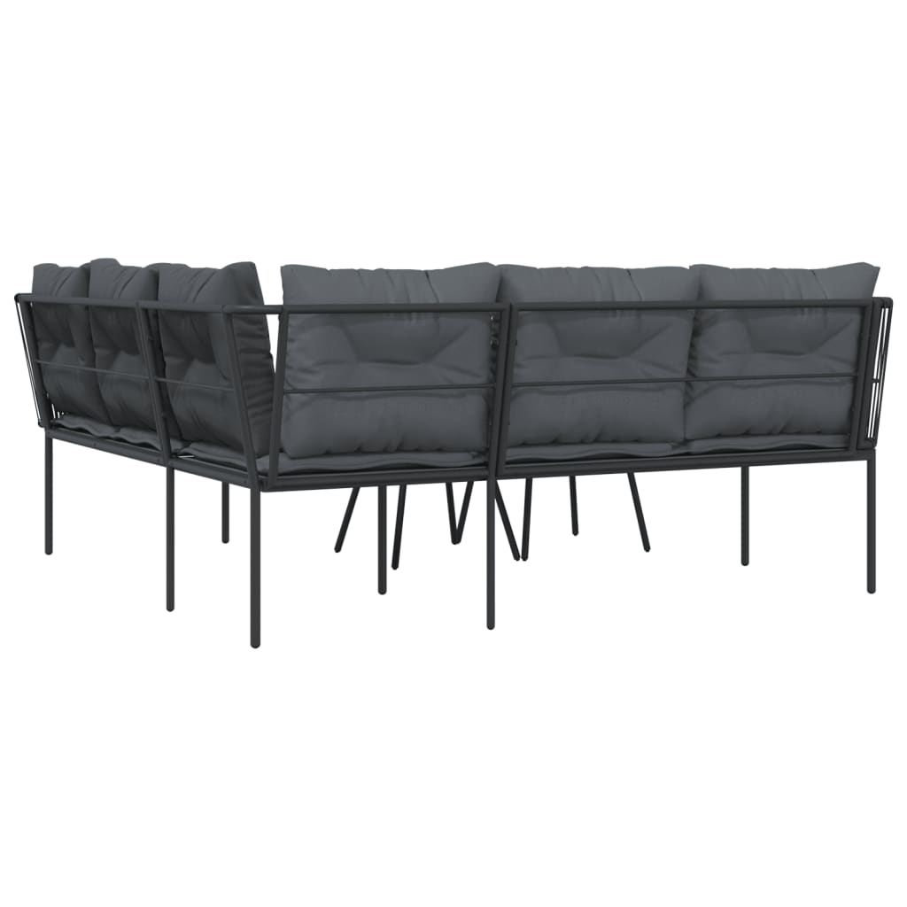 Loungeset met kussens staal en textileen zwart is nu te koop bij PeponiXL, paradijselijk wonen!