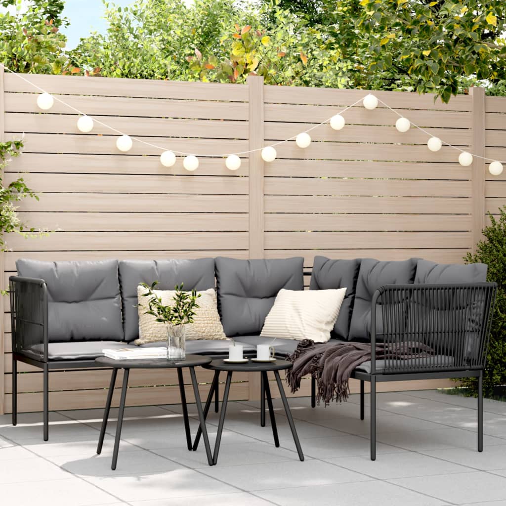 Loungeset met kussens staal en textileen zwart is nu te koop bij PeponiXL, paradijselijk wonen!