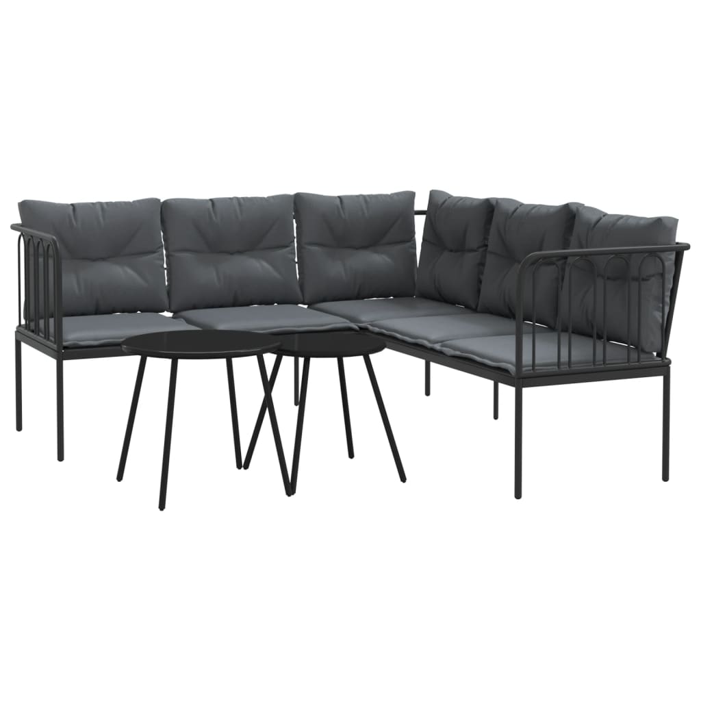Loungeset met kussens staal en textileen zwart is nu te koop bij PeponiXL, paradijselijk wonen!
