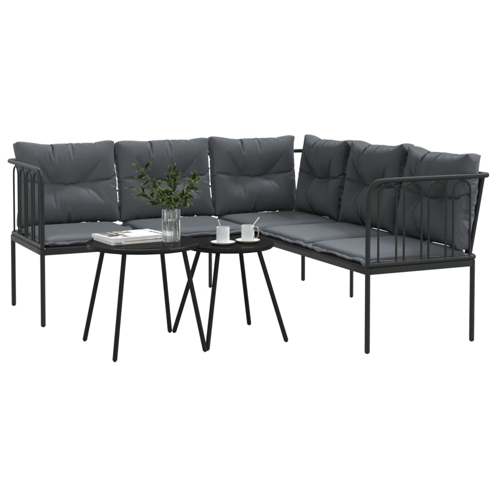 Loungeset met kussens staal en textileen zwart is nu te koop bij PeponiXL, paradijselijk wonen!