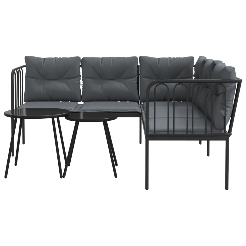 Loungeset met kussens staal en textileen zwart is nu te koop bij PeponiXL, paradijselijk wonen!